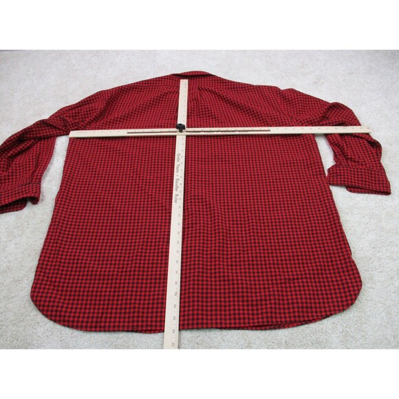 VINTAGE LL Bean Shirt 2XLT Tall Red Black Plaid Polyester Button Up Mens USA - Picture 8 of 12